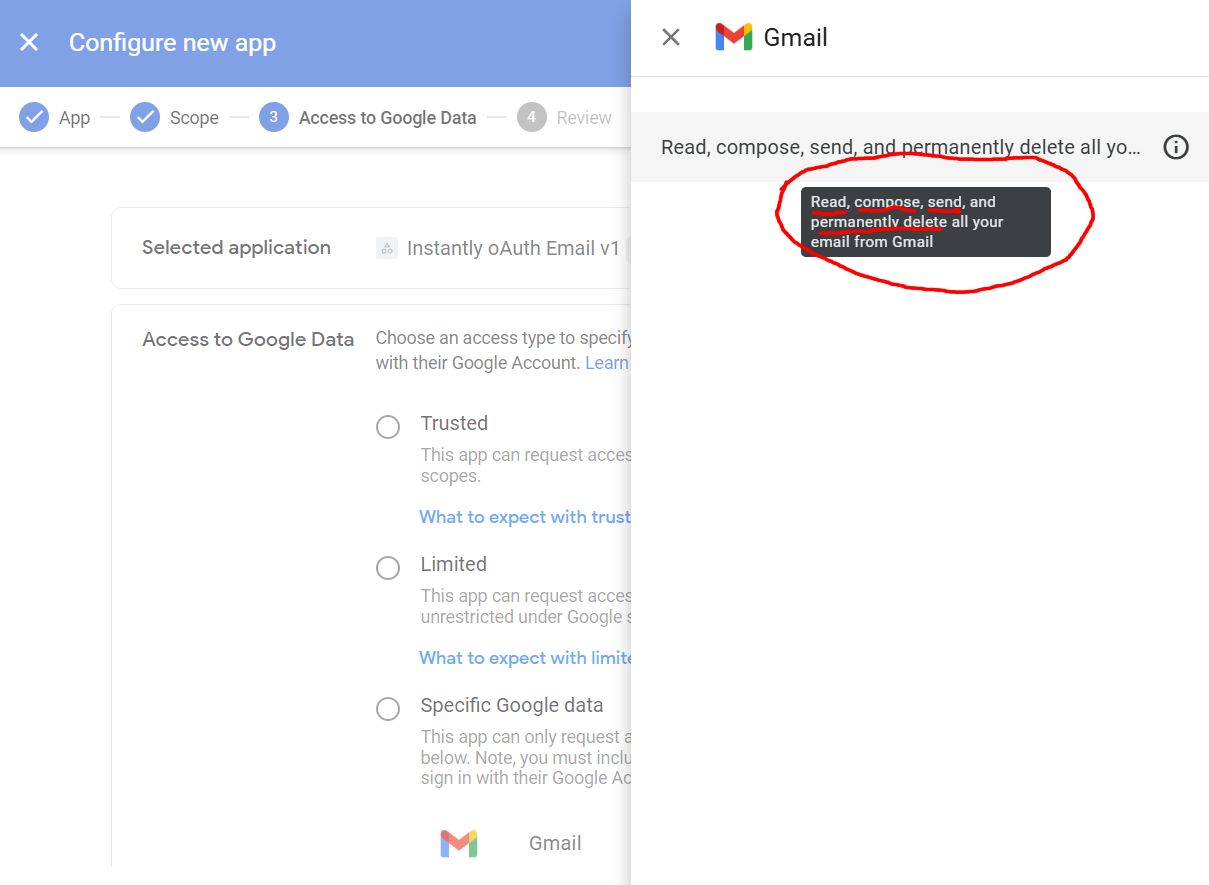 Google OAuth permissions requested screen